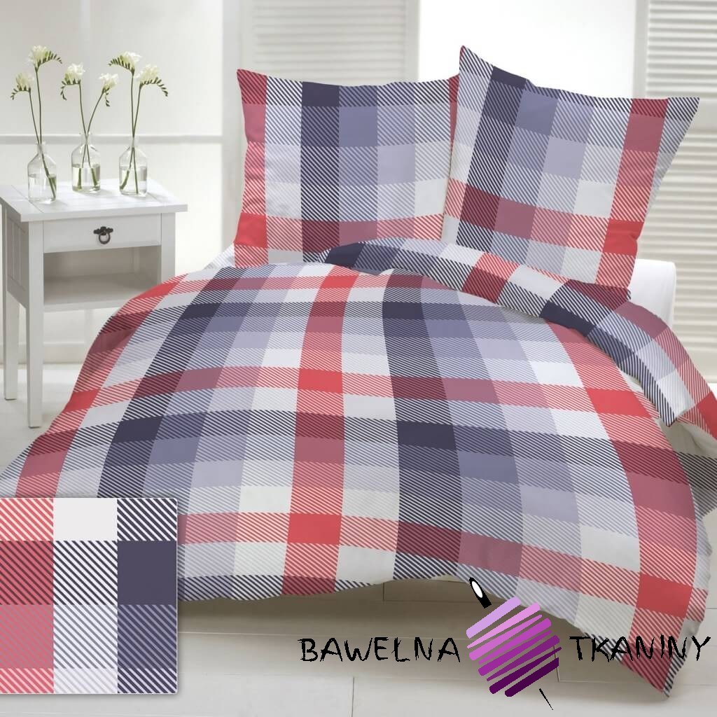 cotton navy blue, red and gray  plaid
