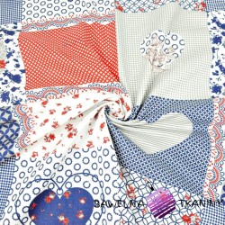 Cotton blue and red hearts patchwork