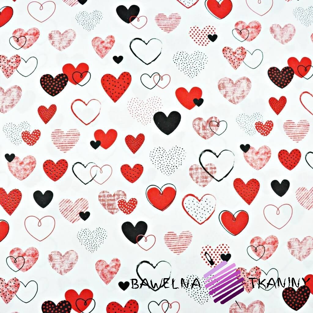 Cotton red hearts on white background