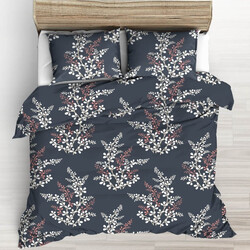 Cotton beige and pink twigs on a navy blue background - 220 cm