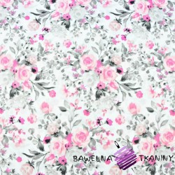 kwiaty bukiety różowo-szare na białym tle - 220cm