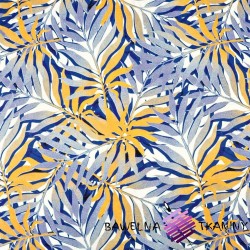 Cotton blue-orange palm leaves on a white background