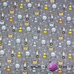 Cotton light blue-yellow robots on a gray background