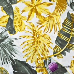 Cotton large gray-olive gold leaves on a white background