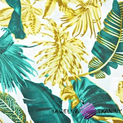 Cotton large, emerald-gold leaves on a white background - 220cm