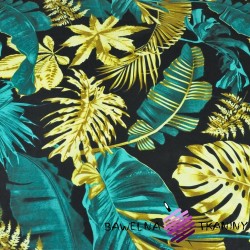 Cotton large emerald gold leaves on a black background - 220cm