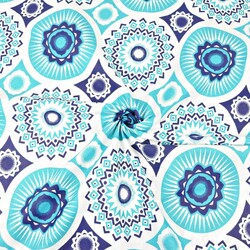 Cotton pattern of turquoise mandalas on a white background