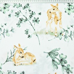 Cotton deer with gray-olive twigs on a white background