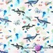 Cotton whales and orcas in the colourful ocean