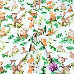 Cotton Roe-deers and animals with fern leaves on a white background