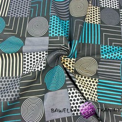 Cotton Geometric gray-turquoise patchwork