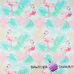 Cotton pastel pink mint flamingos on a light gray background