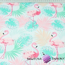 flamingi pastelowe różowo miętowe na jasno szarym tle