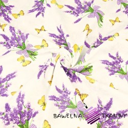 Cotton Lavender flowers with butterflies on a ecru background