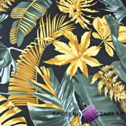 liście duże szaro-oliwkowo złote na czarnym tle - 220cm