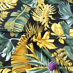 Cotton large gray-olive gold leaves on a black background - 220cm