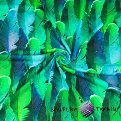 Jersey Knit Digital Print - Feathers green and blue