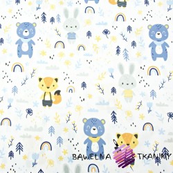 Cotton blue animals with rainbows on a white background