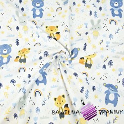 Cotton blue animals with rainbows on a white background