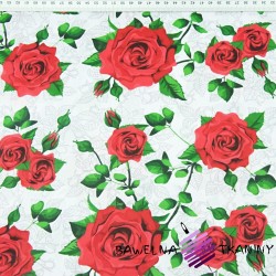 Cotton Red roses flowers on white background