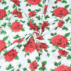 Cotton Red roses flowers on white background