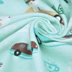 Flannel rabbits in race car on mint background