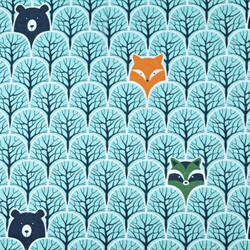 Flannel raccoons and foxes in mint trees