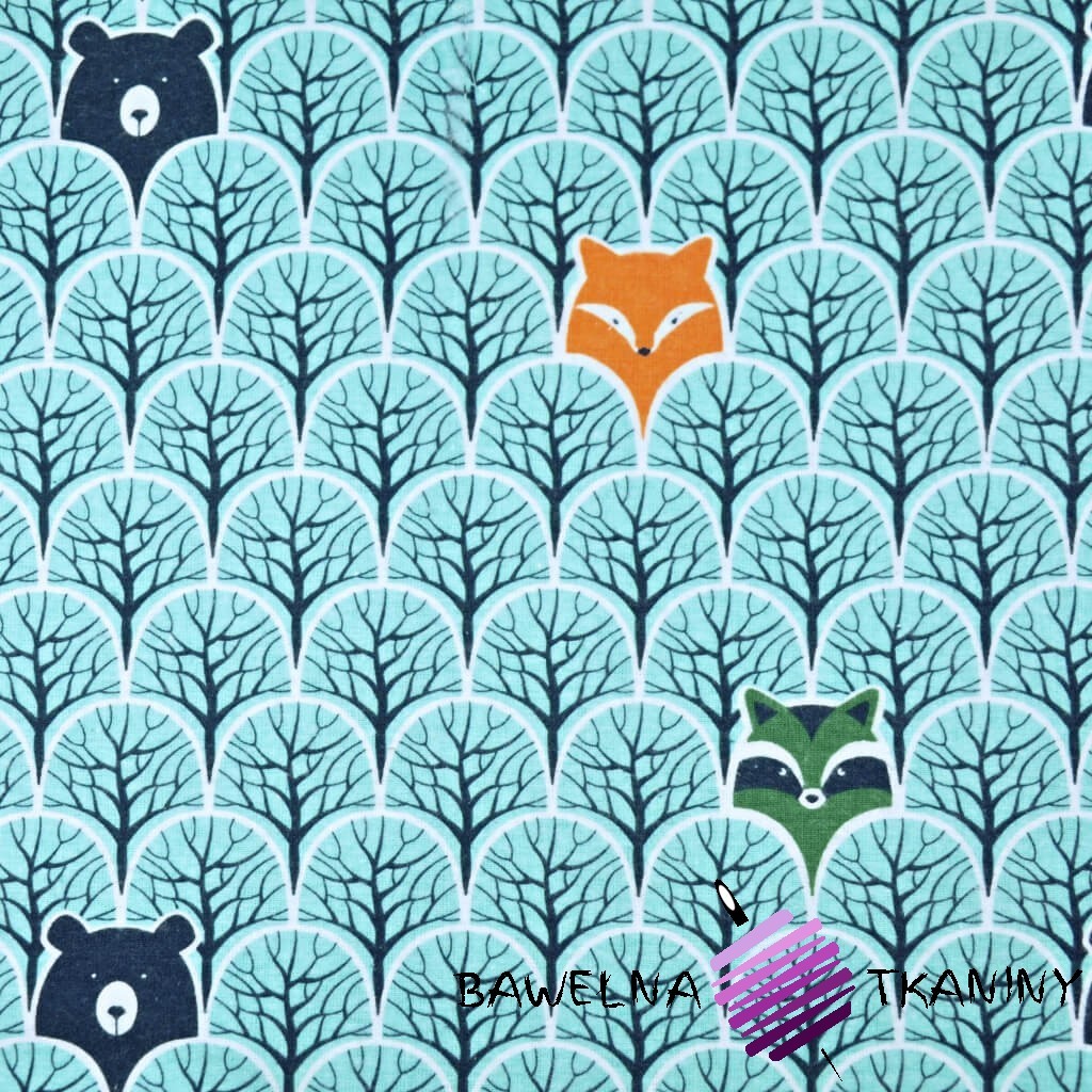 Flannel raccoons and foxes in mint trees