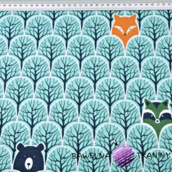 Flannel raccoons and foxes in mint trees