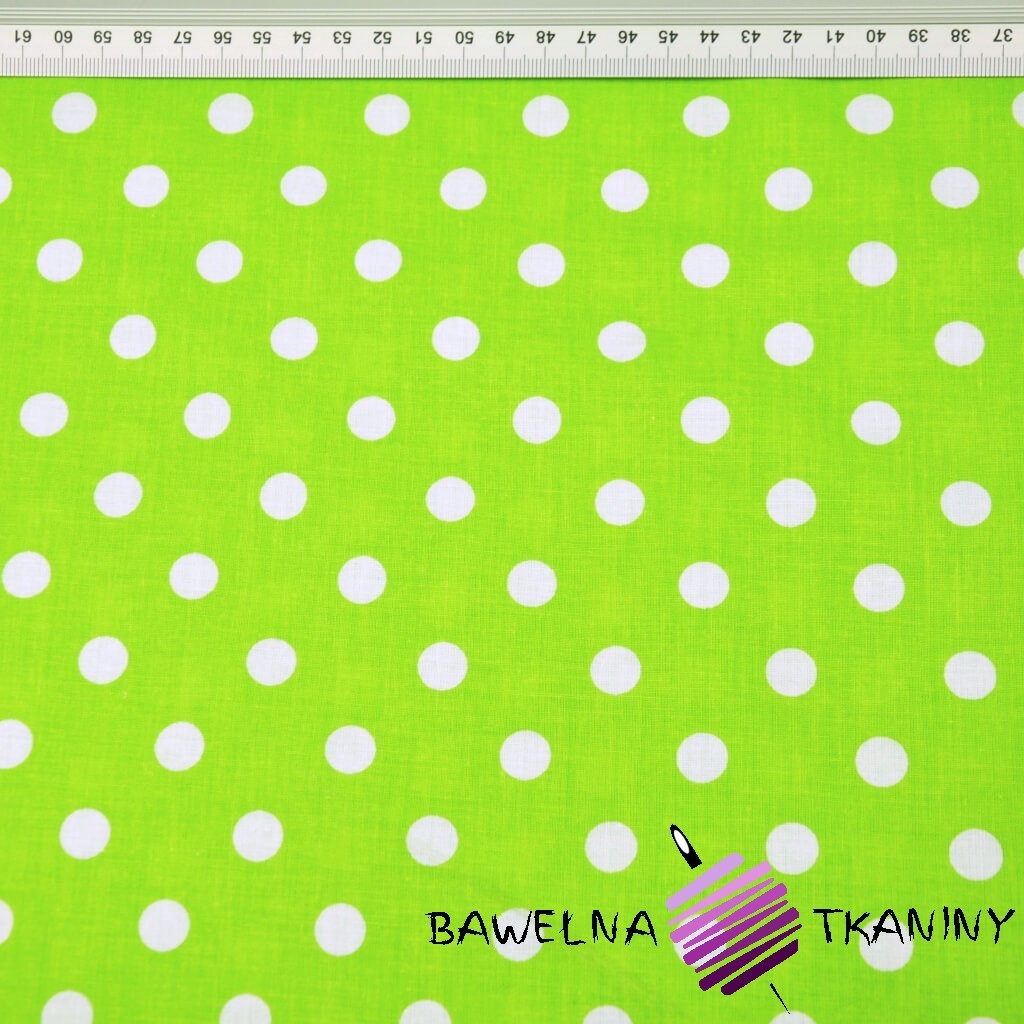 Cotton white dots 11mm on green background