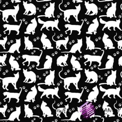 Bawełna kotki kontury białe na czarnym tle