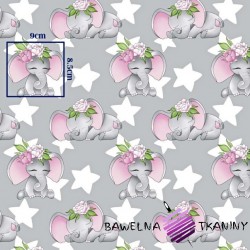 Cotton pink elephant with stars on a gray background