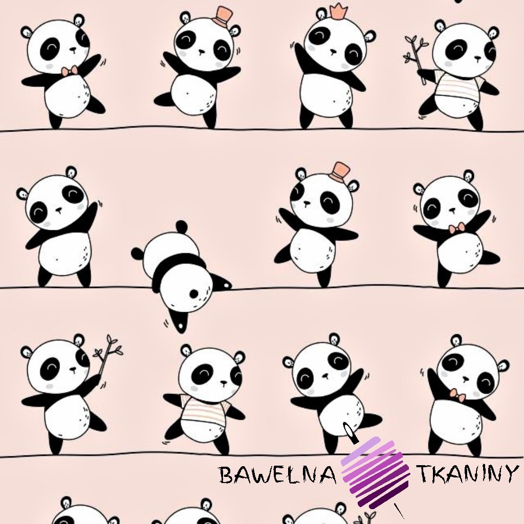 Pandy tańczące na różowym tle
