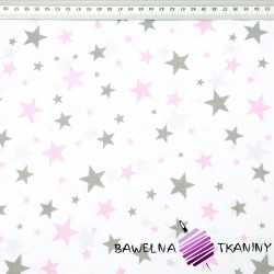 Cotton stars new small and large pink-gray on a white background