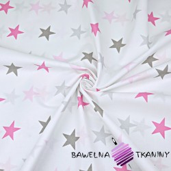 Cotton the STARS gray, pink on whit background