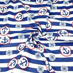 Cotton sailor wheels in white and blue stripes