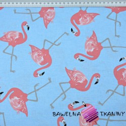 Bawełna flamingi różowe na niebieskim tle
