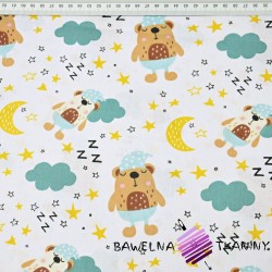 Cotton teddy bears sleeping with stars on a white background