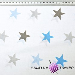 Cotton gray & blue stars on white background