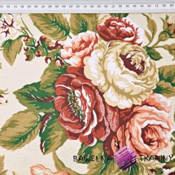 Cotton flowers english roses on beige background