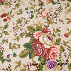 Cotton flowers english roses on beige background