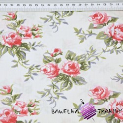 Cotton pink roses on ecru background