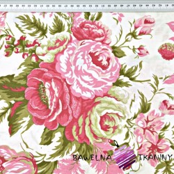 Cotton pink roses with berry on ecru background