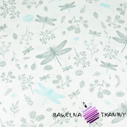 Cotton insects turquoise-gray dragonflies on a white background