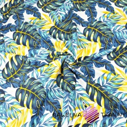 Cotton yellow-blue leaves on a white background - 220 cm
