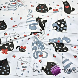 Cotton crazy cats with red additives on white stripped backgrounds