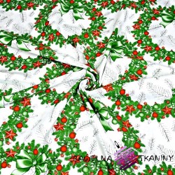 Wzór świąteczny wianki czerwono zielone na białym tle