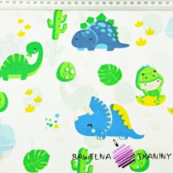 Cotton Green-blue baby dinosaurs on a white background