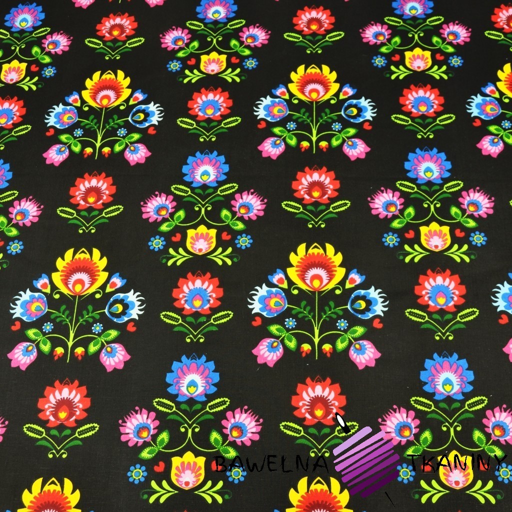 Cotton folk pattern on black background