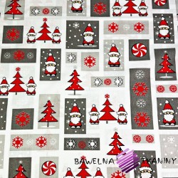 Cotton Christmas pattern patchwork gray and red Santa Clauses
